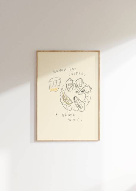 Oysters & Wine Wall Print - Summer Poster Fish Vino Art Food Drink Aesthetic Trendy Euro - image 1