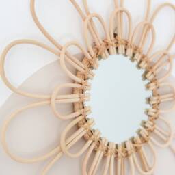 Large Bamboo Round Mirror, Boho Wicker Wall Decor, Nursery Decoration, Wood Framed Rattan Mirror - thumbnail 3