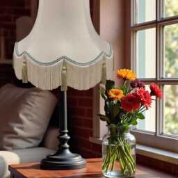 Traditional Cream Fabric Lampshade Handmade For Table & Floor Standard Lamp Bases, Wall Light Fixtures, Ceiling Fittings - thumbnail 2