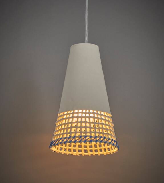 Handmade Ceramic Pendant Light Clay Woven Mesh Hanging Lamp - image 1