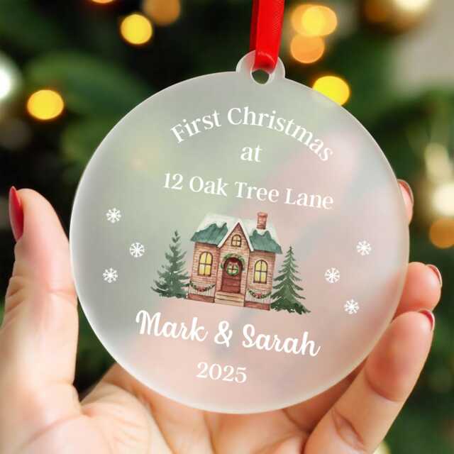 First Christmas in New Home Gift, Personalised House Ornament With Red Bag - image 1