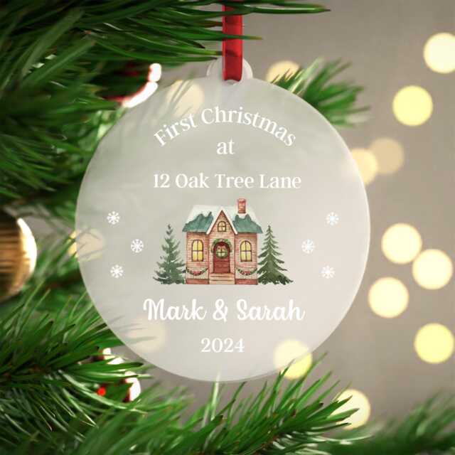 First Christmas in New Home Gift - Bauble House Frosted Acrylic With Red Bag - image 1