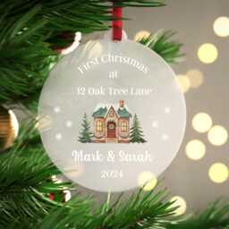 First Christmas in New Home Gift - Bauble House Frosted Acrylic With Red Bag - thumbnail 1