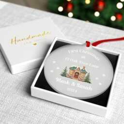 First Christmas in New Home Gift - Bauble House Frosted Acrylic With Red Bag - thumbnail 2