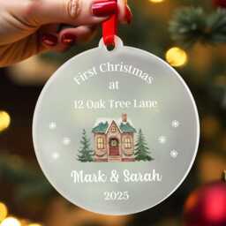 First Christmas in New Home Gift, Personalised House Ornament With Red Bag - thumbnail 2