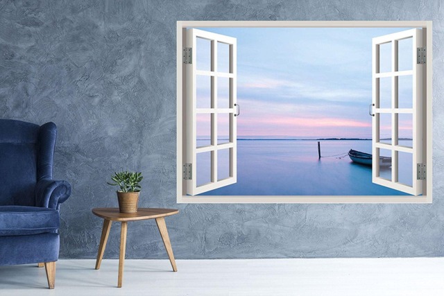 Ocean View Window 3D Wall Decal Art Removable Wallpaper Sky Landscape Mural Sticker Vinyl Home Decor - image 1