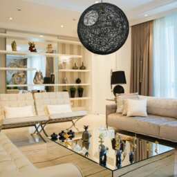 Big Black Sphere Lighting Fixture, Pendant Light. Modern Pendant Lamp, . String Shadow Lamp. Black Light Fixture. Ceiling - 55cm-22 - thumbnail 3