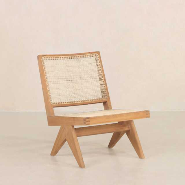 Easy Lounge Slipper Chair - Teak & Handwoven Rattan - image 1