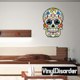 Sugar Skull Wall Decal - Fabric Vinyl Removable & Reusable Sugarskulluscolor011Et