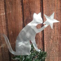 Savannah Cat, Cat Christmas Tree Topper, Holiday Decoration, Aluminum, Unique Gift, Metal, Art, Handmade, Pet, For Lovers Only - thumbnail 2