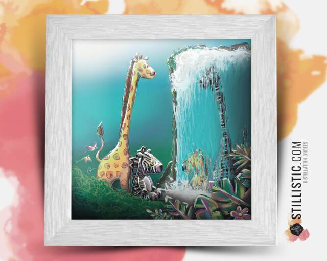 Square Frame With Illustration Giraffe & Zebra Jungle For Baby Child's Room 25x25cm - image 1