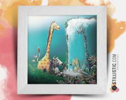 Square Frame With Illustration Giraffe & Zebra Jungle For Baby Child's Room 25x25cm - thumbnail 1