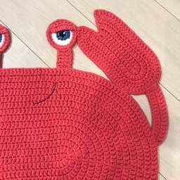 Crab Rug Kid's Mat Nursery Nautical Style Knitted Crab Crocheted Baby Room Sea Creatures Orange - thumbnail 2