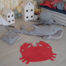 Crab Rug Kid's Mat Nursery Nautical Style Knitted Crab Crocheted Baby Room Sea Creatures Orange - thumbnail 4