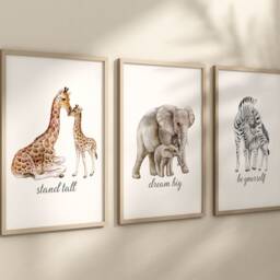 Safari Elephant Giraffe Zebra Boys Girls A4 Or A3 Nursery Set Of Unframed Prints Mummy Baby Dream Big Quote Text Verse - thumbnail 2