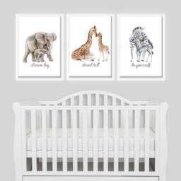Safari Elephant Giraffe Zebra Boys Girls A4 Or A3 Nursery Set Of Unframed Prints Mummy Baby Dream Big Quote Text Verse - thumbnail 3