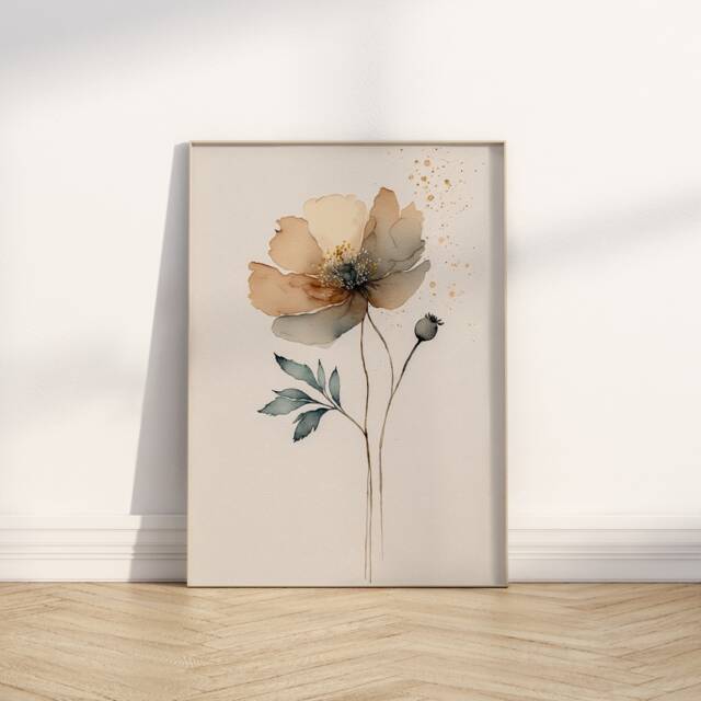 Watercolor Poppy Print Beige Floral Wall Art - image 1