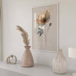 Watercolor Poppy Print Beige Floral Wall Art - thumbnail 2