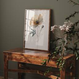 Watercolor Poppy Print Beige Floral Wall Art - thumbnail 3
