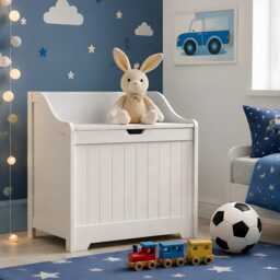 Kids Wooden Toy Storage Chest With Safety Lid - White Playroom Organizer - thumbnail 2