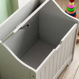 Kids Wooden Toy Storage Chest With Safety Lid - White Playroom Organizer - thumbnail 4