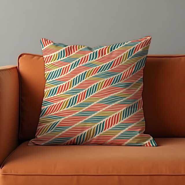 Multicolour Stripe Cushion Cover, Retro Leaf Pattern Pillow Case, Mid Century Modern Throw Pillowcase - image 1