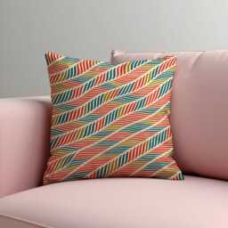 Multicolour Stripe Cushion Cover, Retro Leaf Pattern Pillow Case, Mid Century Modern Throw Pillowcase - thumbnail 3