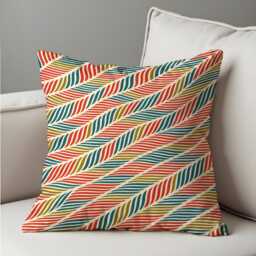 Multicolour Stripe Cushion Cover, Retro Leaf Pattern Pillow Case, Mid Century Modern Throw Pillowcase - thumbnail 4