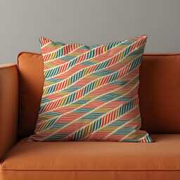 Multicolour Stripe Cushion Cover, Retro Leaf Pattern Pillow Case, Mid Century Modern Throw Pillowcase