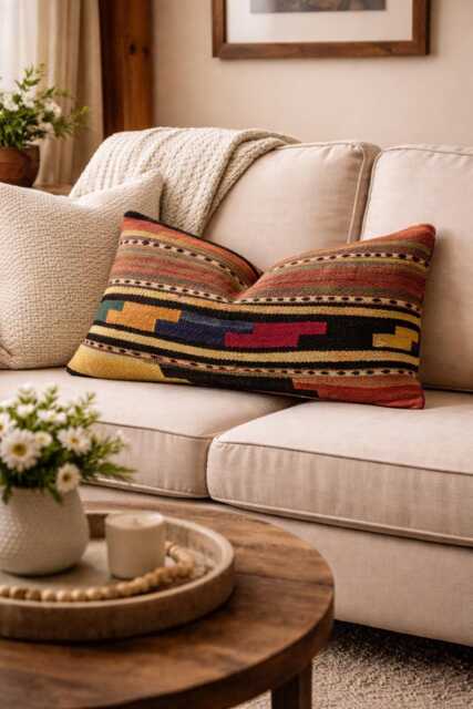 Vintage Kilim Pillow Cover, Handwoven Turkish Pillow, Bohemian Decor - 16x24 - image 1