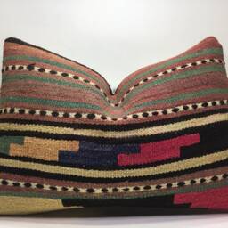 Vintage Kilim Pillow Cover, Handwoven Turkish Pillow, Bohemian Decor - 16x24 - thumbnail 2