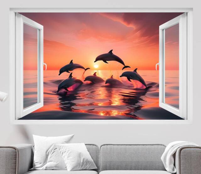 Pod Of Dolphins Sunset Wall Sticker Mural Decal Poster Self-Adhesive Picture Bedroom Nursery Office Home Decor 1280 - image 1