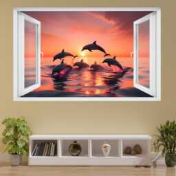 Pod Of Dolphins Sunset Wall Sticker Mural Decal Poster Self-Adhesive Picture Bedroom Nursery Office Home Decor 1280 - thumbnail 2