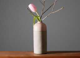 Vase. Ceramic. 20 cm. Bottle Flower Grey/Pink Matt. Waterproof