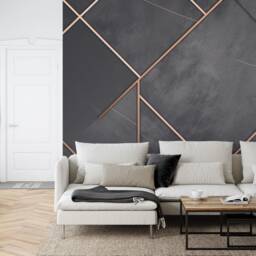 Charcoal Gray Marble Rose Gold Geometric Wallpaper Mural, Peel & Stick - thumbnail 2