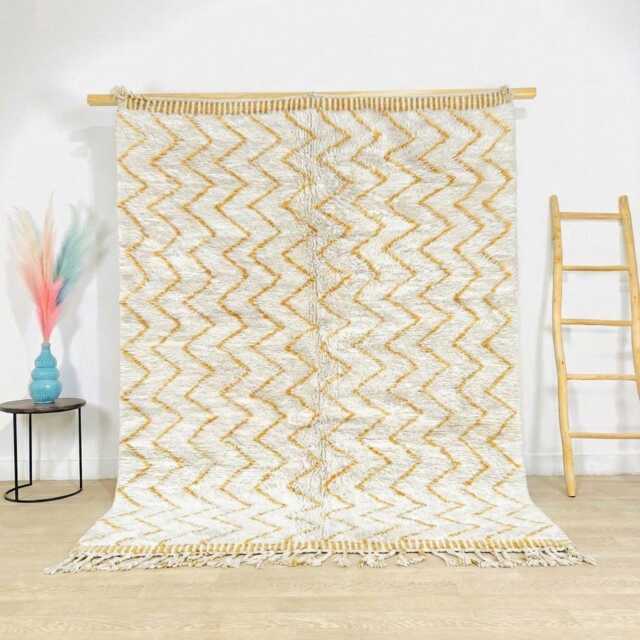 Moroccan White Berber Rug, Handwoven Wool Shag Rug With Zigzag Patterns, Authentic Beni Ourain Style Carpet, Large 9x12 Area - image 1
