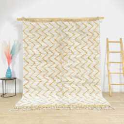 Moroccan White Berber Rug, Handwoven Wool Shag Rug With Zigzag Patterns, Authentic Beni Ourain Style Carpet, Large 9x12 Area - thumbnail 1
