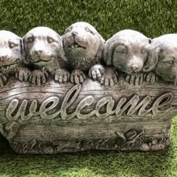 Concrete Puppies Puppy Welcome Sign Outdoor Sculpture Garden Lawn Ornament Frost Protected - thumbnail 2