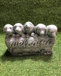 Concrete Puppies Puppy Welcome Sign Outdoor Sculpture Garden Lawn Ornament Frost Protected - thumbnail 1