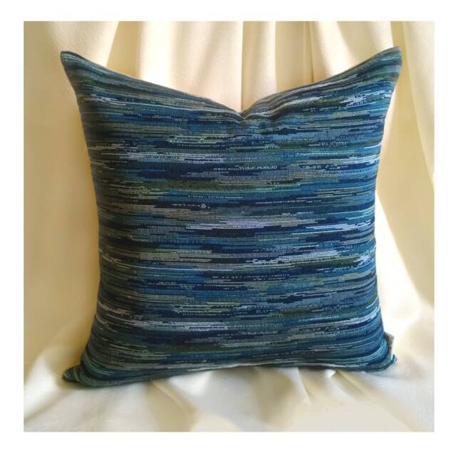 Wooven Textured Pillow Cover Striped Abstract Blue Navy Grey Dark Green Kilim Style Bohemian Home Decor Farmhouse Ethnic Boho Cushion Case - image 1