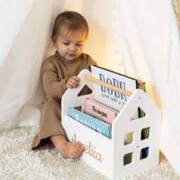 Nursery Small Bookshelf, Playroom Decor Box For Books, Toys Organization, Room Furniture, Toddler Bookcase, Portable Wooden Bookcase - thumbnail 1
