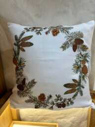 Embroidered Linen Pillow Cover Floral Pinecone Home Decor - 40x40 cm - thumbnail 1