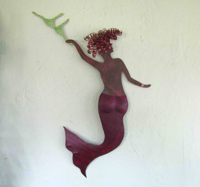 Upcycled Metal Mermaid Wall Art - Sassy Home Decor - 15x27 - image 1