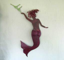 Upcycled Metal Mermaid Wall Art - Sassy Home Decor - 15x27 - thumbnail 1