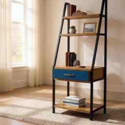Industrial A Frame Shelving Unit Rustic Wooden Desk With Metal Bookshelf, Tv Stand Bookcase, Loft Workspace Office Furniture - thumbnail 2
