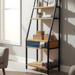 Industrial A Frame Shelving Unit Rustic Wooden Desk With Metal Bookshelf, Tv Stand Bookcase, Loft Workspace Office Furniture - thumbnail 3