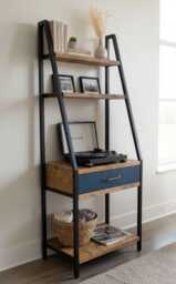 Industrial A Frame Shelving Unit Rustic Wooden Desk With Metal Bookshelf, Tv Stand Bookcase, Loft Workspace Office Furniture - thumbnail 1