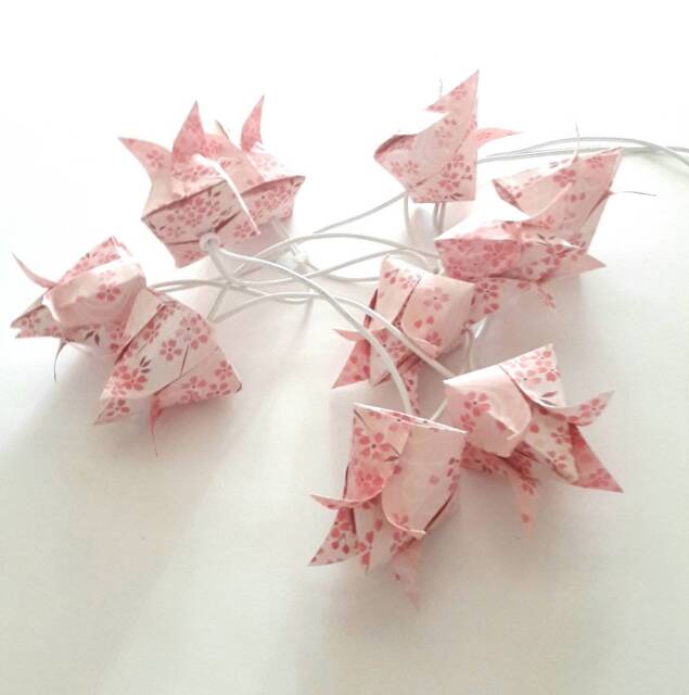 Origami-Style Electric String Lights, Cherry Blossom Design, 10 Lanterns, Several Colors To Choose From - image 1