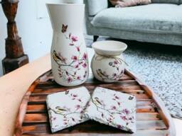 Vintage Bird Gift Set, Floral Vase, Coasters, Wax Melt Burner, Pretty Coasters - thumbnail 1