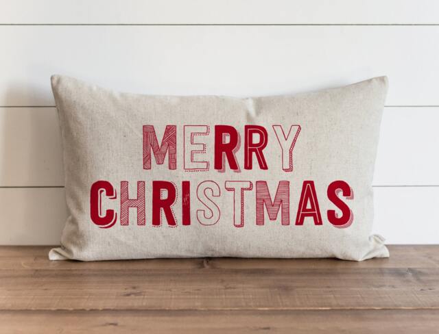 Merry Christmas_Red 16 X 26 Pillow Cover // Christmas Holiday Throw Gift For Her Accent - image 1